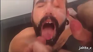 Two big cocks cum on my face&excl;
